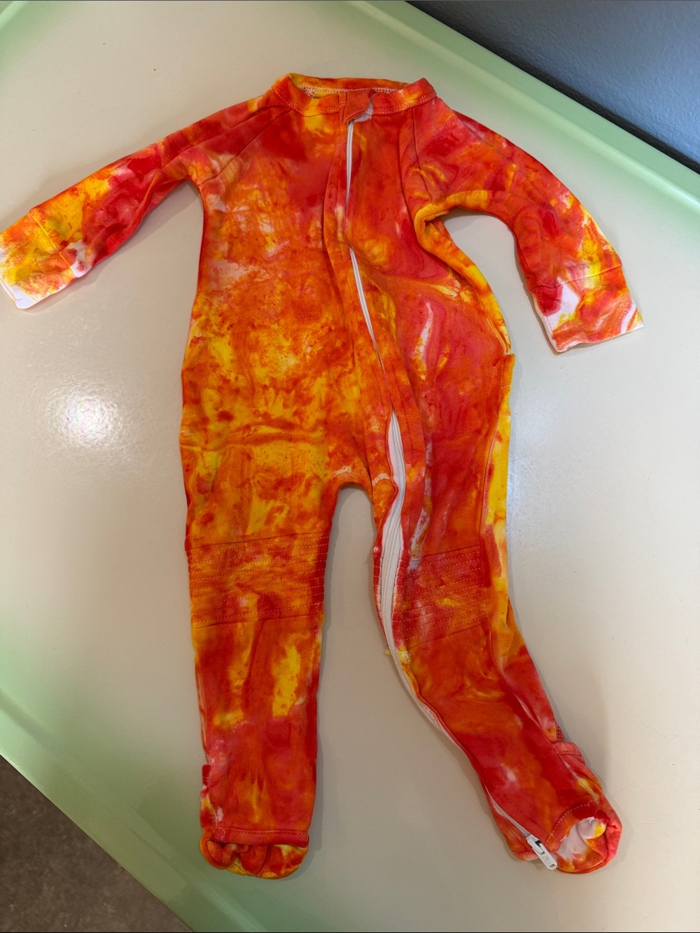 Goumi custom Tie-Dye One-Piece Footed Pajamas - Orange & Yellow